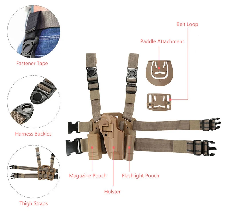 Adjustable Molle Tactical Thigh Holster Right Handed Drop Leg Holster