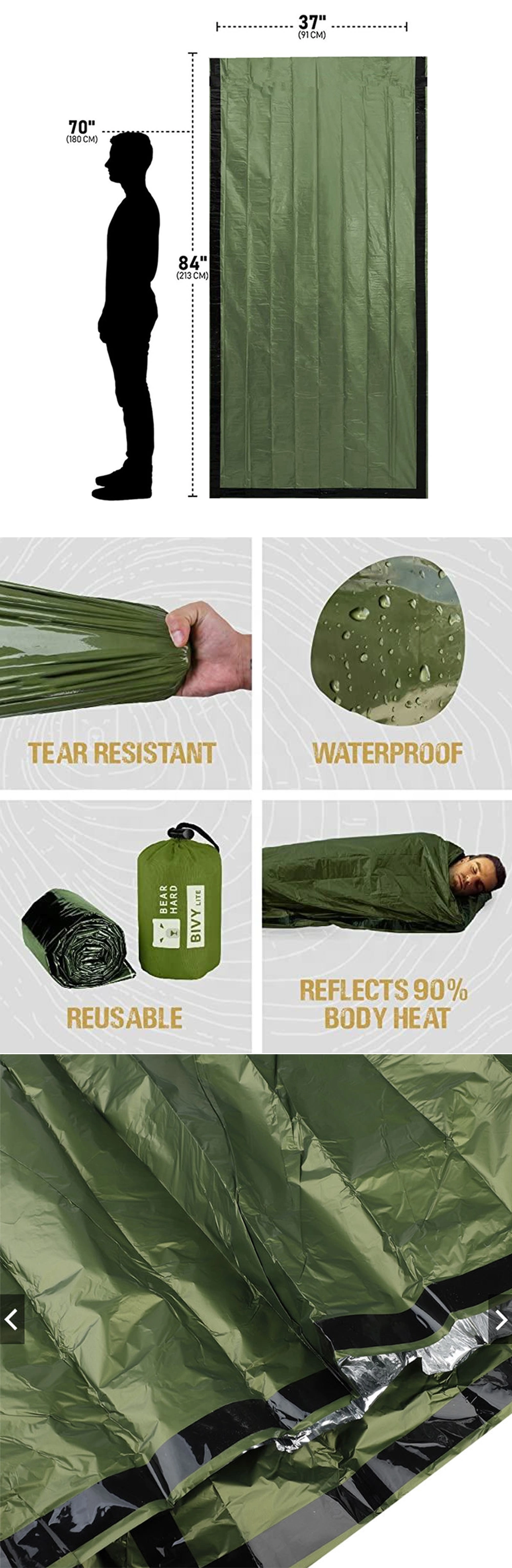 Custom Logo Printing Ultralight Extra Large Tactical Gear Multi-Purpose Waterproof Aluminum Foil Sleeping Bag Outdoor Camping