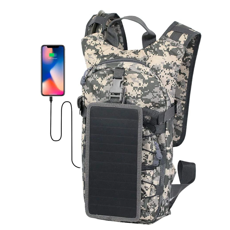 Outdoor Travel Hydration Backpack Solar Panel Bag Tactical Assault Pack for Hiking Biking Running