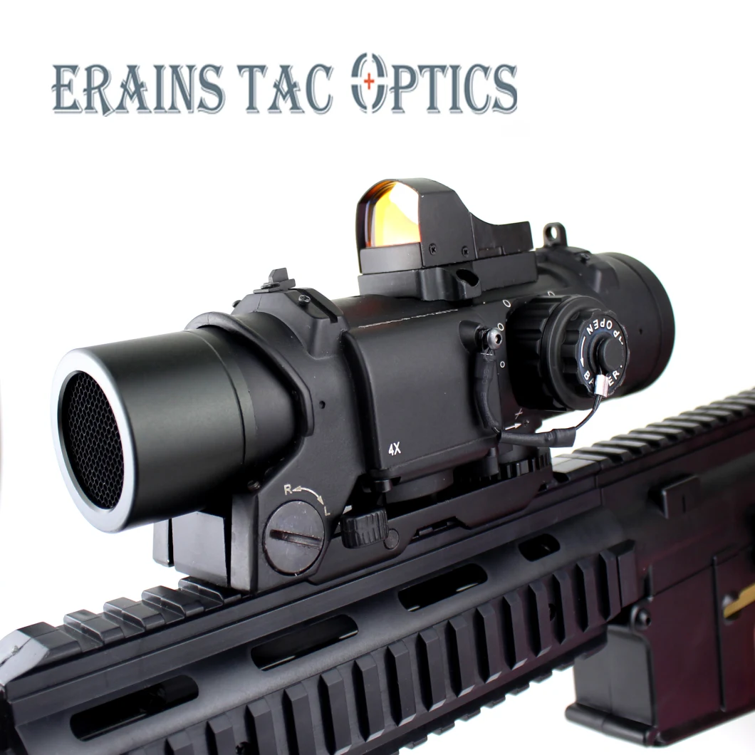 Tactical Hunting Prism Reticle Weapon Scope 1-4X Dr Quick Detachable 1X-4X Magnification Adjustable Dual Role Red DOT Scope Telescopic Sight